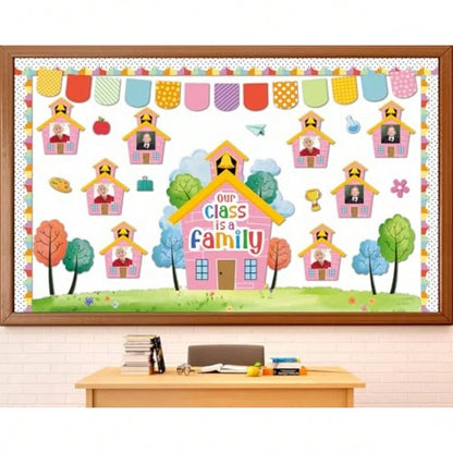 Motivational Bulletin Board Classroom Decoration Our Class Is A Family Picture Frame Bulletin Board Inspirational House Shaped DIY Photo Crafts Cutouts For Back To School Teacher Office Wall Supplies