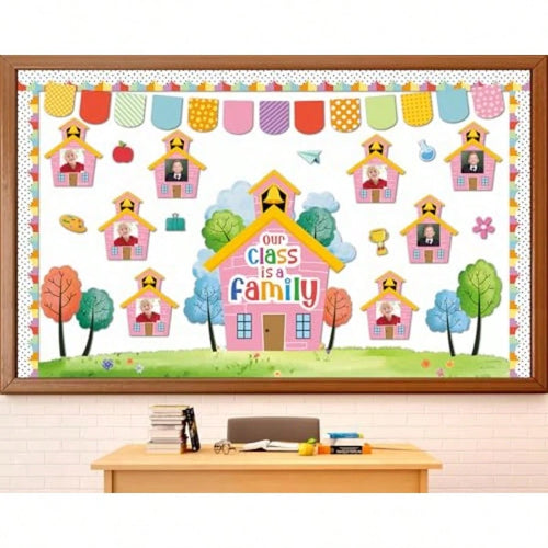 Motivational Bulletin Board Classroom Decoration Our Class Is A Family Picture Frame Bulletin Board Inspirational House Shaped DIY Photo Crafts Cutouts For Back To School Teacher Office Wall Supplies