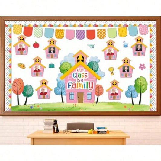 Motivational Bulletin Board Classroom Decoration Our Class Is A Family Picture Frame Bulletin Board Inspirational House Shaped DIY Photo Crafts Cutouts For Back To School Teacher Office Wall Supplies
