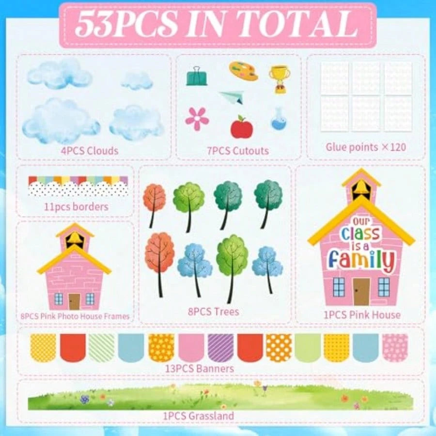Motivational Bulletin Board Classroom Decoration Our Class Is A Family Picture Frame Bulletin Board Inspirational House Shaped DIY Photo Crafts Cutouts For Back To School Teacher Office Wall Supplies