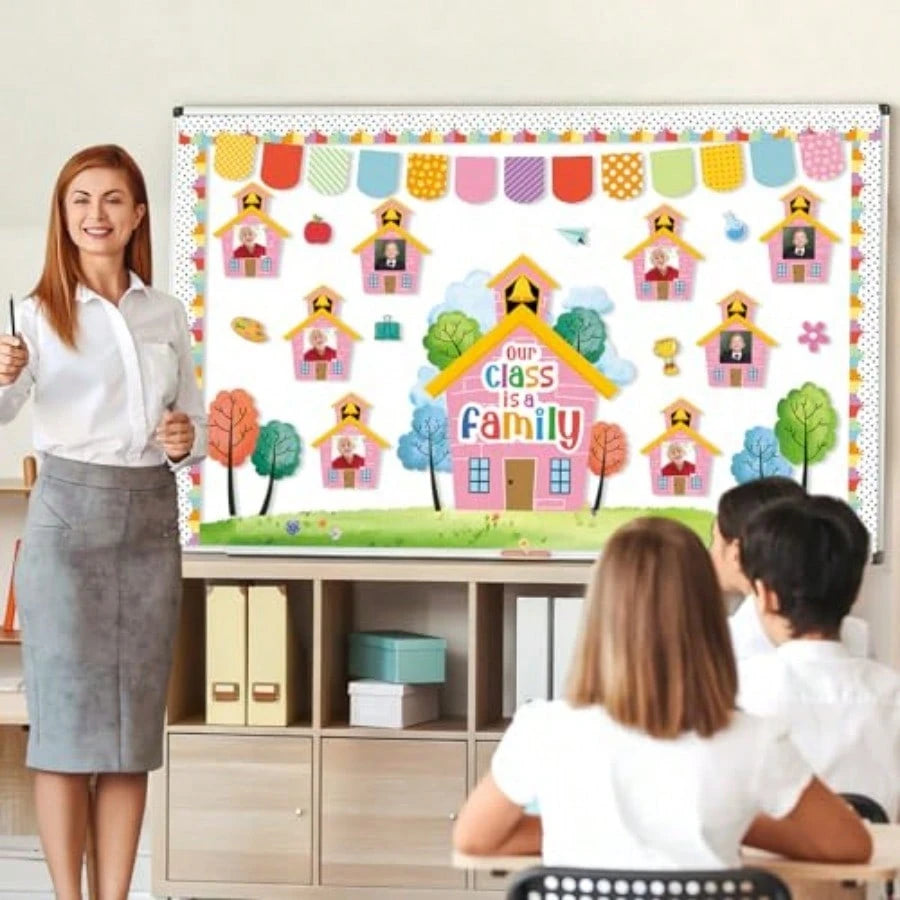 Motivational Bulletin Board Classroom Decoration Our Class Is A Family Picture Frame Bulletin Board Inspirational House Shaped DIY Photo Crafts Cutouts For Back To School Teacher Office Wall Supplies