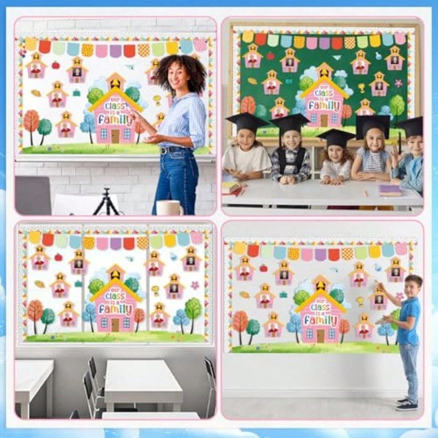 Motivational Bulletin Board Classroom Decoration Our Class Is A Family Picture Frame Bulletin Board Inspirational House Shaped DIY Photo Crafts Cutouts For Back To School Teacher Office Wall Supplies