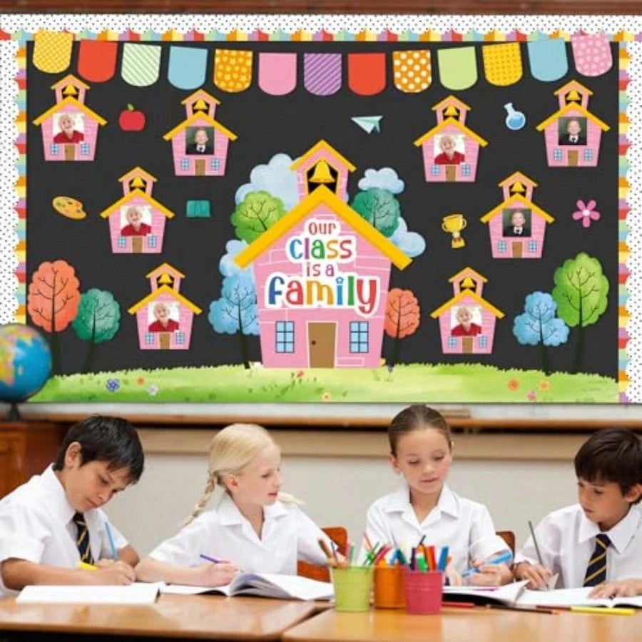 Motivational Bulletin Board Classroom Decoration Our Class Is A Family Picture Frame Bulletin Board Inspirational House Shaped DIY Photo Crafts Cutouts For Back To School Teacher Office Wall Supplies