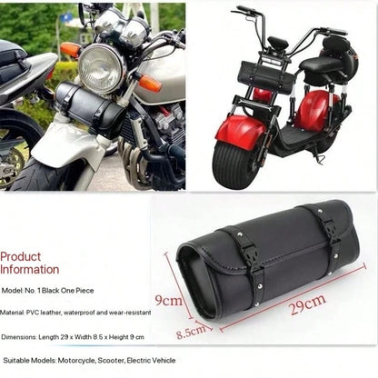 Motorcycle Tool Bag, Front Fork PU Leather Saddle Bag, Bar Handle, Motorcycle Fork Storage Bag, With 2 Reinforced Straps, Universal Bicycle Car Motorcycle Bag, Jinjila 300 Scooter Electric Vehicle Mod