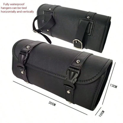 Motorcycle Tool Bag, Front Fork PU Leather Saddle Bag, Bar Handle, Motorcycle Fork Storage Bag, With 2 Reinforced Straps, Universal Bicycle Car Motorcycle Bag, Jinjila 300 Scooter Electric Vehicle Mod