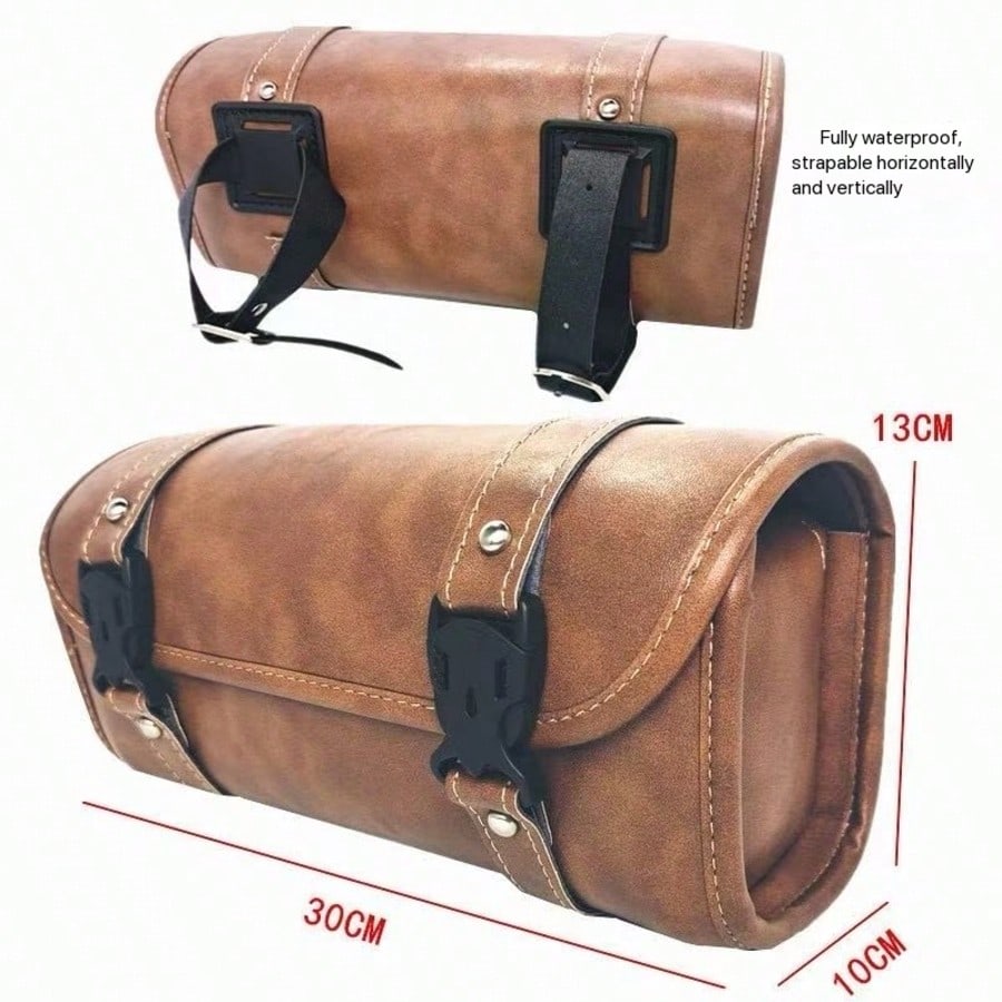 Motorcycle Tool Bag, Front Fork PU Leather Saddle Bag, Bar Handle, Motorcycle Fork Storage Bag, With 2 Reinforced Straps, Universal Bicycle Car Motorcycle Bag, Jinjila 300 Scooter Electric Vehicle Mod