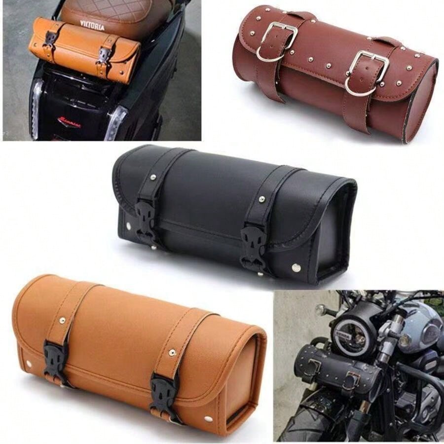 Motorcycle Tool Bag, Front Fork PU Leather Saddle Bag, Bar Handle, Motorcycle Fork Storage Bag, With 2 Reinforced Straps, Universal Bicycle Car Motorcycle Bag, Jinjila 300 Scooter Electric Vehicle Mod