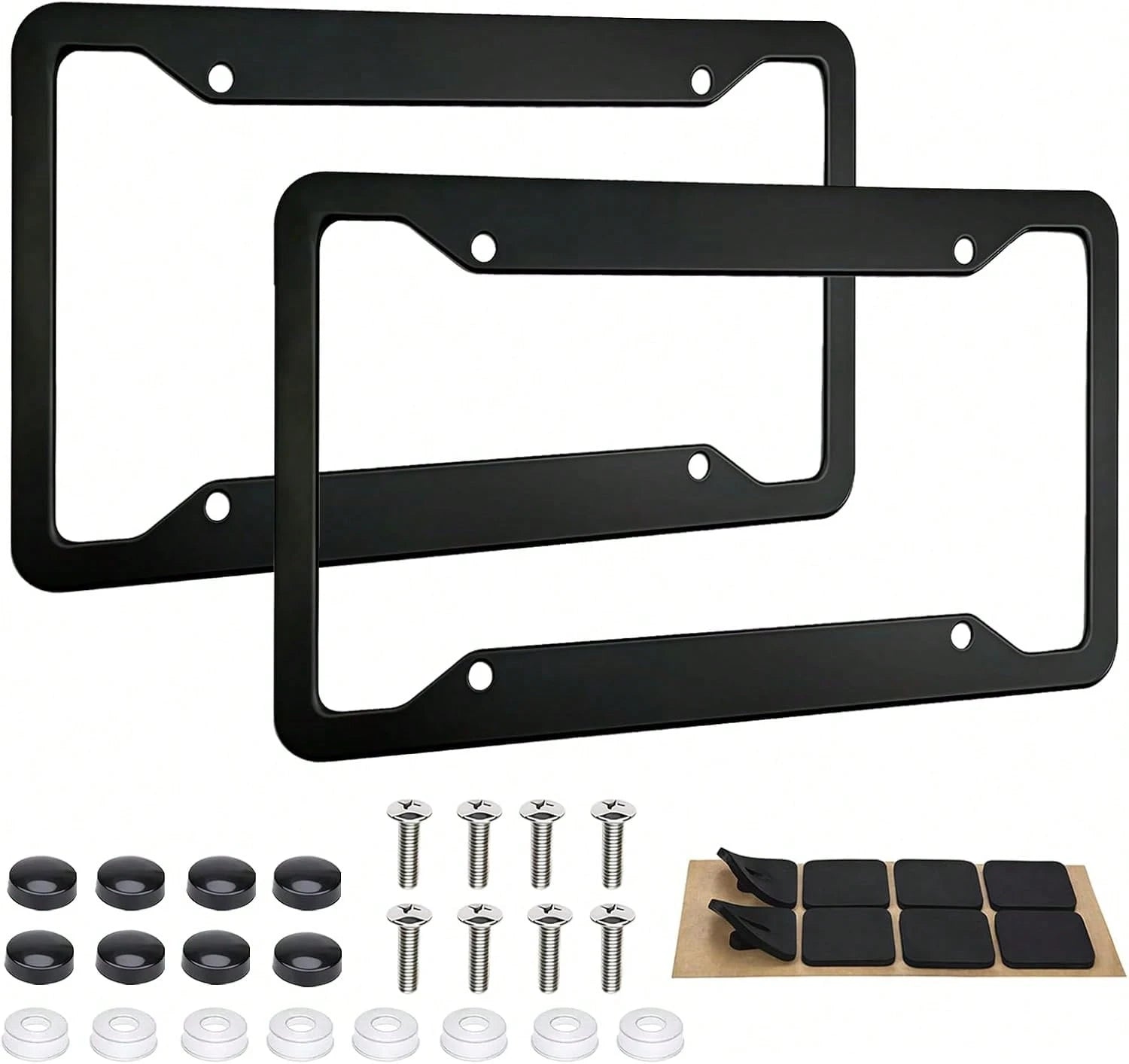 MTABCTY 2 Pack Black License Plate Frames- Heavy Duty Stainless Steel Car License Plate Frame With 4 Holes, Rattle Proof Rustproof With Mounting Screws &Amp; Caps For Front Rear Cars