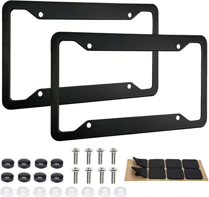 MTABCTY 2 Pack Black License Plate Frames- Heavy Duty Stainless Steel Car License Plate Frame With 4 Holes, Rattle Proof Rustproof With Mounting Screws &Amp; Caps For Front Rear Cars