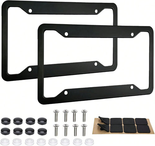 MTABCTY 2 Pack Black License Plate Frames- Heavy Duty Stainless Steel Car License Plate Frame With 4 Holes, Rattle Proof Rustproof With Mounting Screws &Amp; Caps For Front Rear Cars