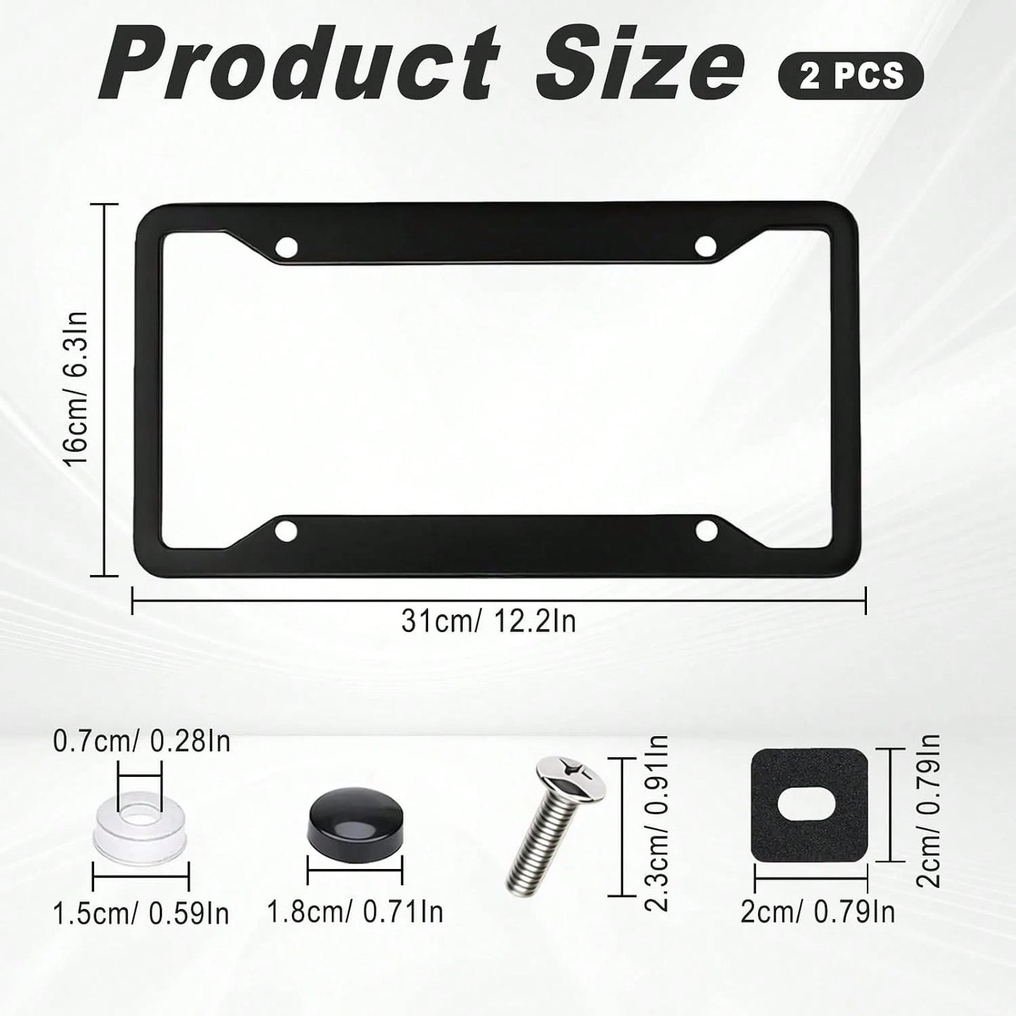 MTABCTY 2 Pack Black License Plate Frames- Heavy Duty Stainless Steel Car License Plate Frame With 4 Holes, Rattle Proof Rustproof With Mounting Screws &Amp; Caps For Front Rear Cars