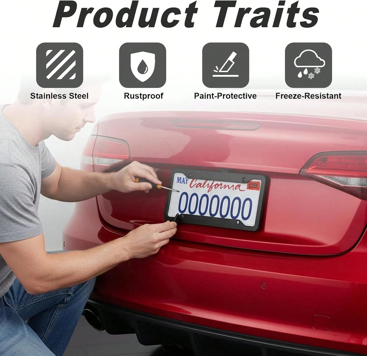 MTABCTY 2 Pack Black License Plate Frames- Heavy Duty Stainless Steel Car License Plate Frame With 4 Holes, Rattle Proof Rustproof With Mounting Screws &Amp; Caps For Front Rear Cars