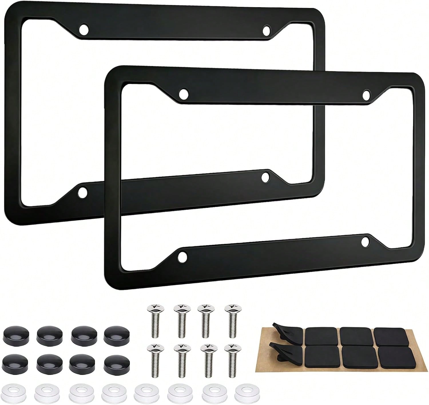 MTABCTY 2 Pack Black License Plate Frames- Heavy Duty Stainless Steel Car License Plate Frame With 4 Holes, Rattle Proof Rustproof With Mounting Screws &Amp; Caps For Front Rear Cars