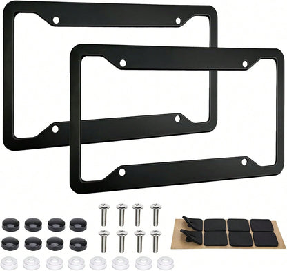 MTABCTY 2 Pack Black License Plate Frames- Heavy Duty Stainless Steel Car License Plate Frame With 4 Holes, Rattle Proof Rustproof With Mounting Screws &Amp; Caps For Front Rear Cars