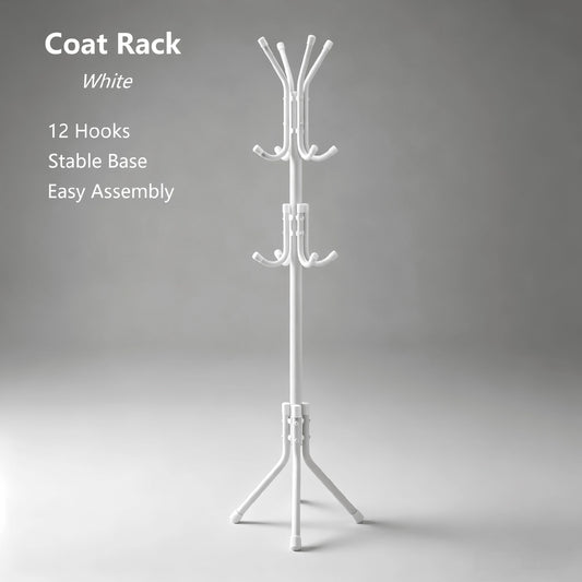 Multi-Purpose Freestanding Metal Tripod Coat Rack With 12 Hooks, 66in/167cm Tall Entryway Furniture Garment Storage Organizer, Space Saving Clothes Hat Bag Holder For Bedroom Apartment Dorm Office – B