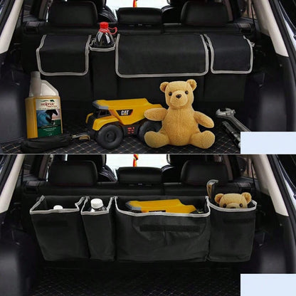 Multifunctional Black Car Trunk Storage Box- Foldable Design, Equipped With 4 Pockets, Suitable For Various Car Models And Providing The Best Trunk Storage Space!