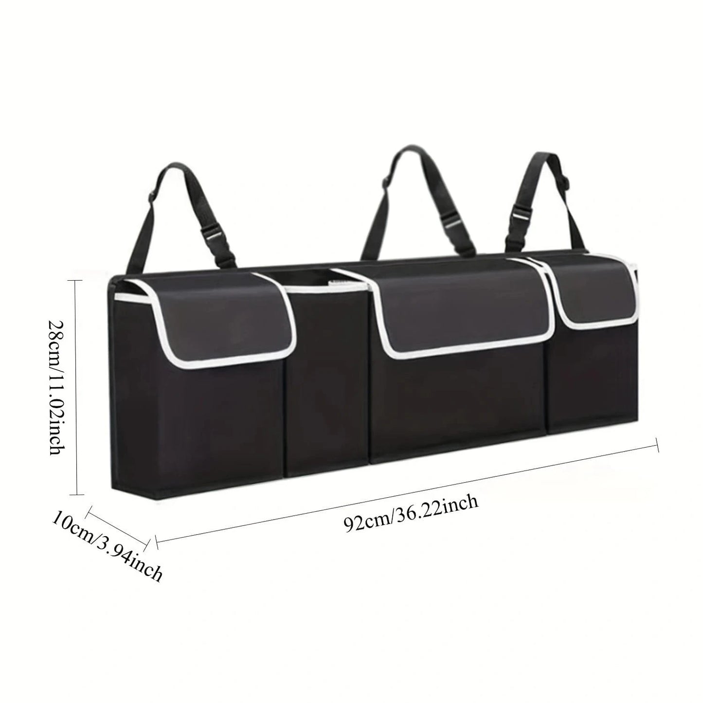 Multifunctional Black Car Trunk Storage Box- Foldable Design, Equipped With 4 Pockets, Suitable For Various Car Models And Providing The Best Trunk Storage Space!