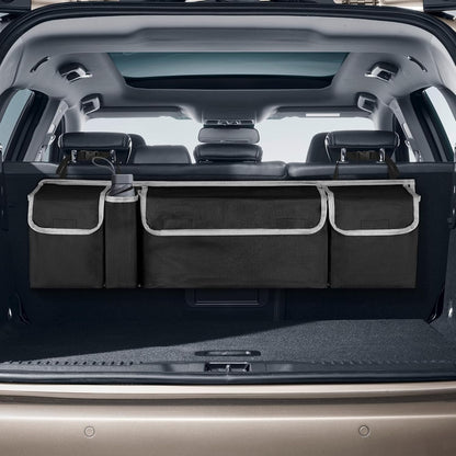 Multifunctional Black Car Trunk Storage Box- Foldable Design, Equipped With 4 Pockets, Suitable For Various Car Models And Providing The Best Trunk Storage Space!