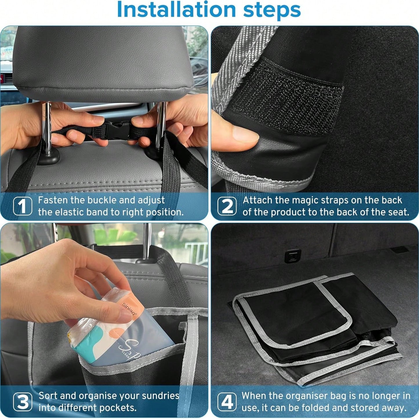 Multifunctional Black Car Trunk Storage Box- Foldable Design, Equipped With 4 Pockets, Suitable For Various Car Models And Providing The Best Trunk Storage Space!
