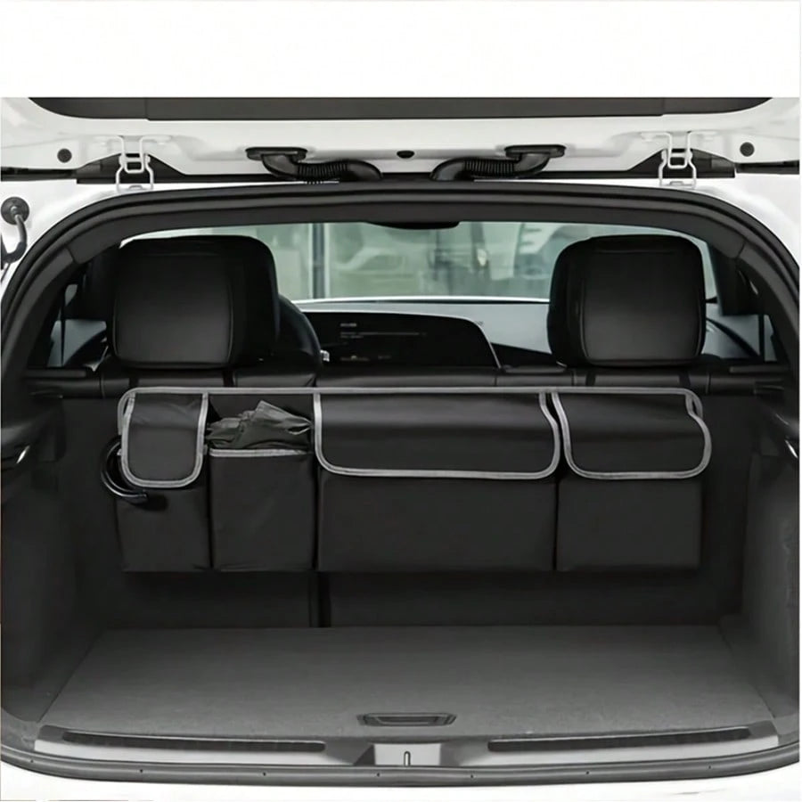 Multifunctional Black Car Trunk Storage Box- Foldable Design, Equipped With 4 Pockets, Suitable For Various Car Models And Providing The Best Trunk Storage Space!