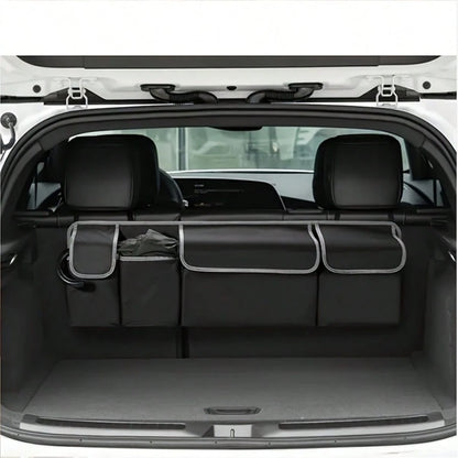 Multifunctional Black Car Trunk Storage Box- Foldable Design, Equipped With 4 Pockets, Suitable For Various Car Models And Providing The Best Trunk Storage Space!