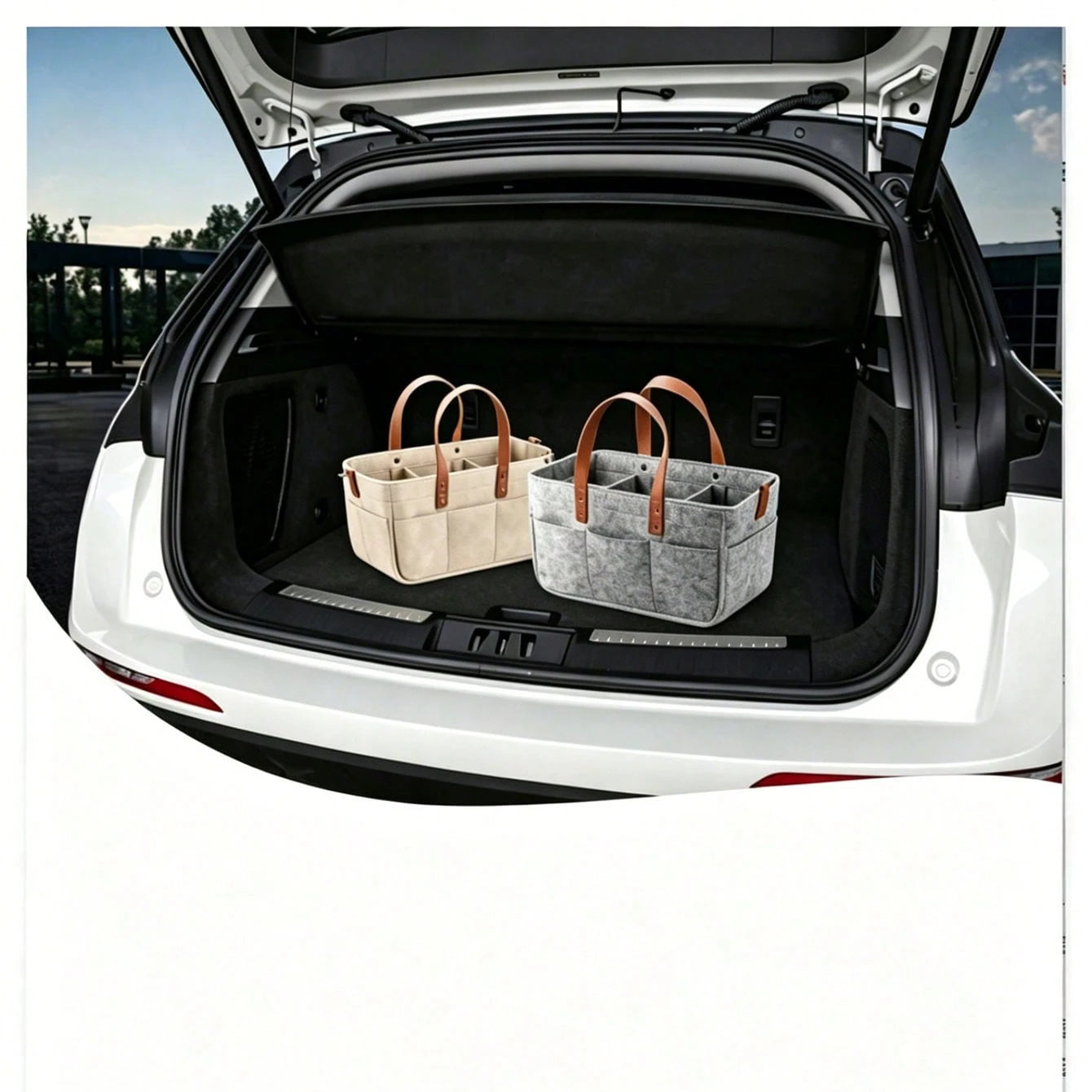 Multifunctional Felt Car Trunk Organizer Bag, Fiber Material, Durable With Handle, Dustproof And Moisture-Proof, Practical Car Accessory