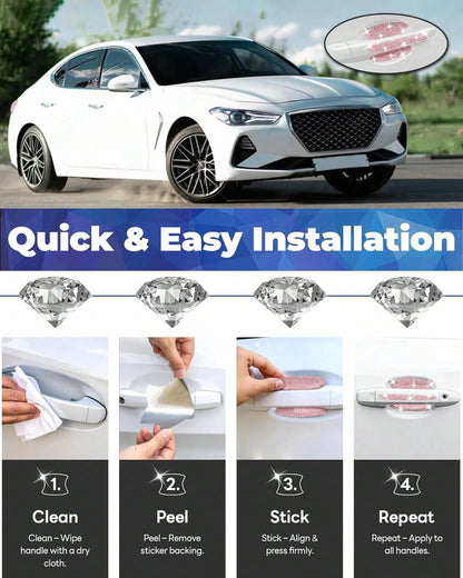 MUPEAK Bling Car Door Handle Protector, 10 PCS, Pink Sparkling Rhinestone Cars Door Protective Cover, Anti-Scratch Auto Handles Sticker, Universal Bling Car Accessories For Women