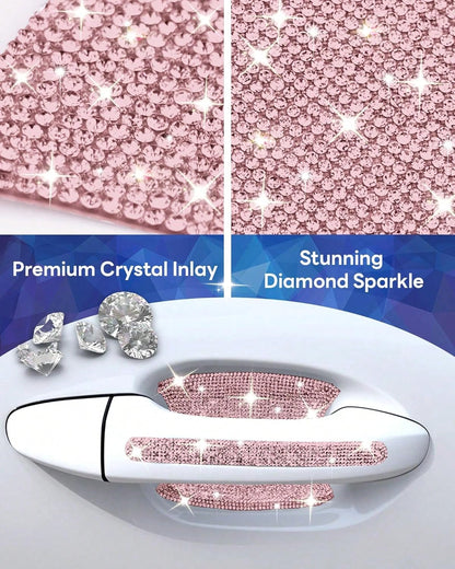 MUPEAK Bling Car Door Handle Protector, 10 PCS, Pink Sparkling Rhinestone Cars Door Protective Cover, Anti-Scratch Auto Handles Sticker, Universal Bling Car Accessories For Women