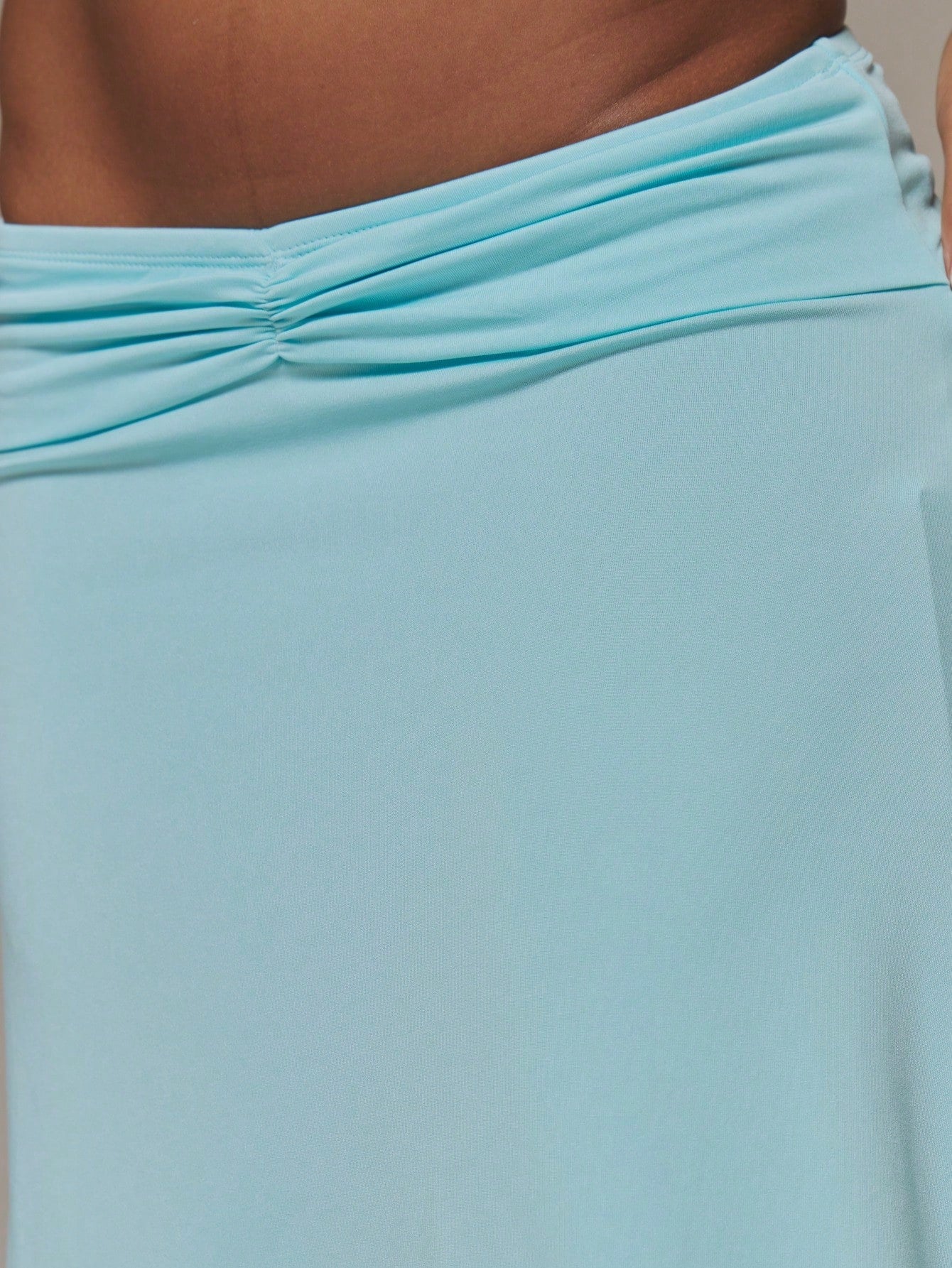 MUSERA Blue Slinky Ruched Front Draped Hanky Hem Midi Skirt