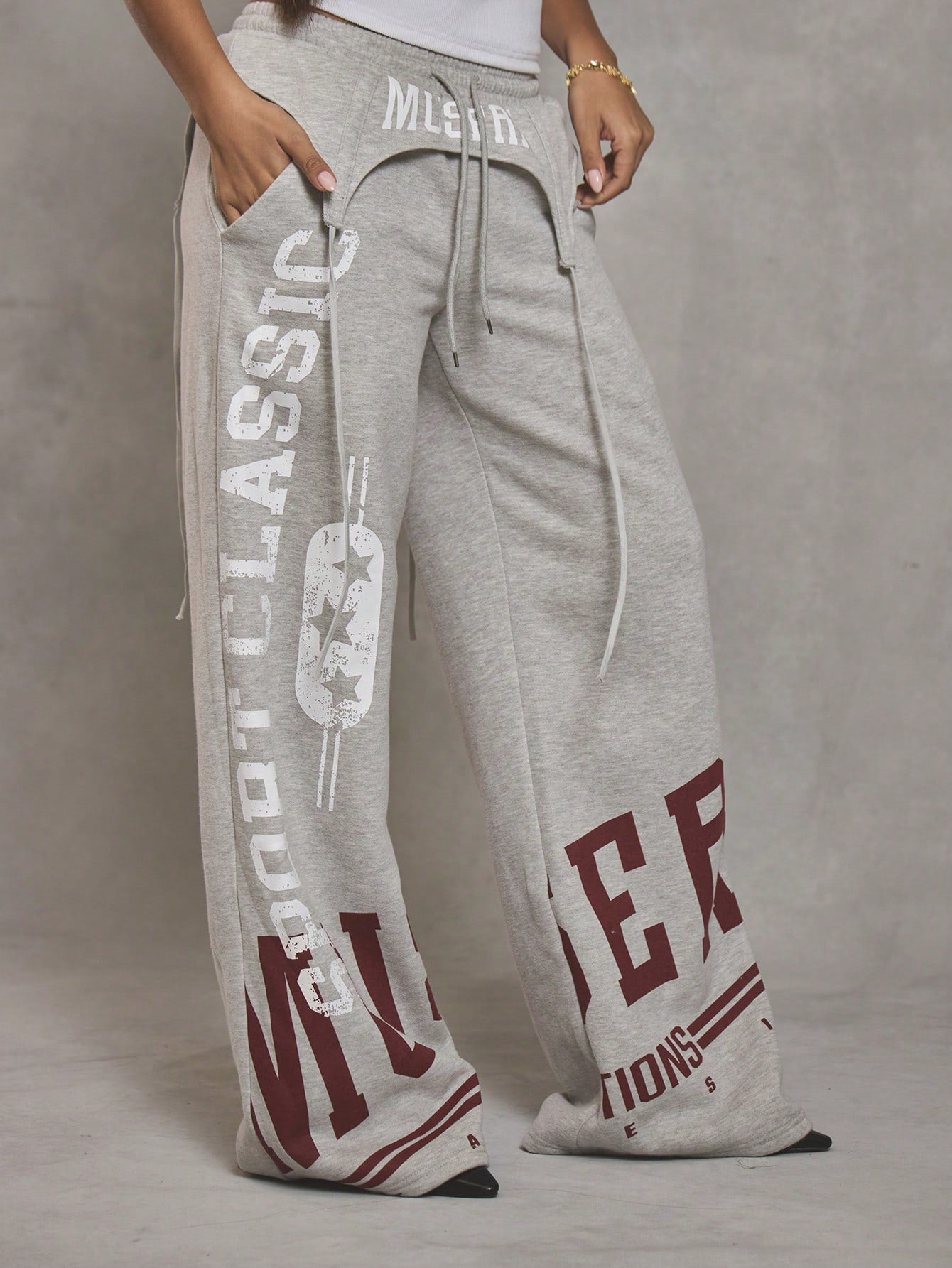 MUSERA Graphic Suspender Overlay Wide Leg Joggers Cool Girl Streetstyle Everyday Autumn Varsity 1997 Fall Casual Summer Holiday
