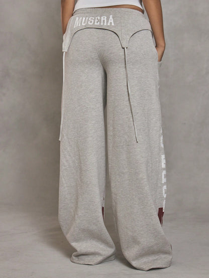 MUSERA Graphic Suspender Overlay Wide Leg Joggers Cool Girl Streetstyle Everyday Autumn Varsity 1997 Fall Casual Summer Holiday