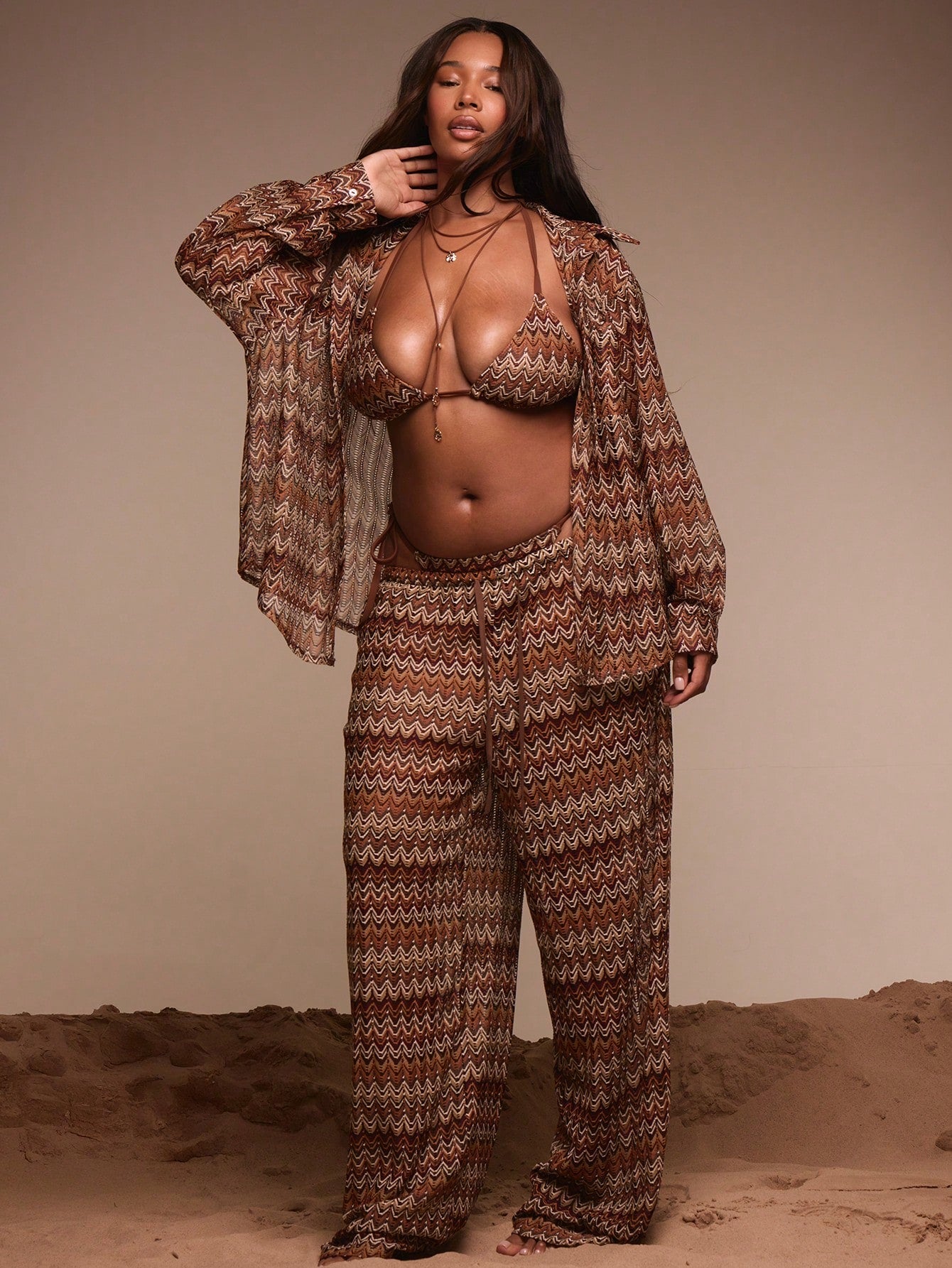 MUSERA Plus Size Striped Patterned Oversized Shirt Spring Summer Beach Holiday Vacation Elegant Travel Swim Beachwear Terra Sol Fall