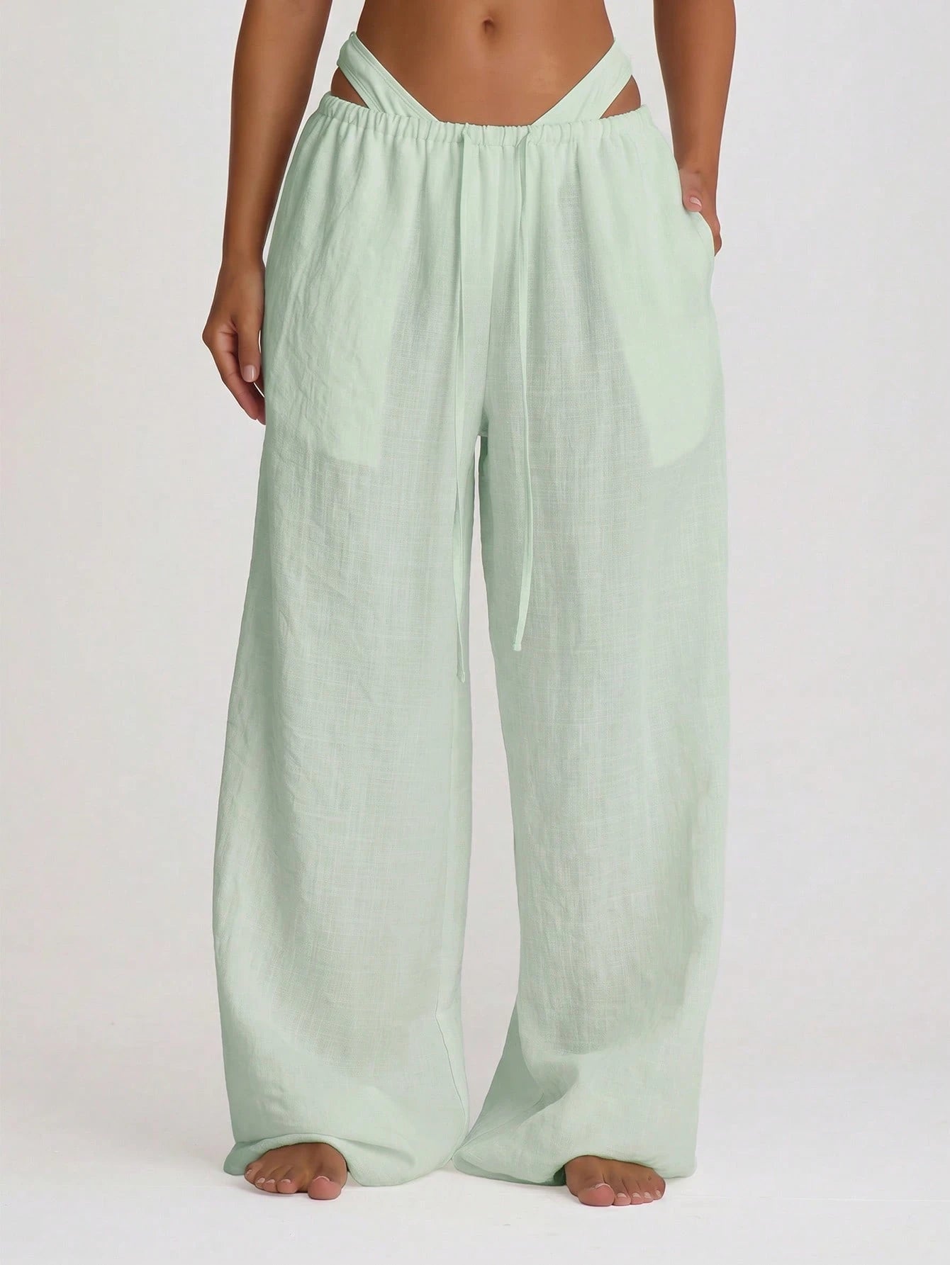 Musera Resort Drawstring Wide Leg Linen Trousers Cover Up Swim Vacation Holiday Summer Travel Beachwear Basics Hen Do Bridal Bachelorette Solid Colour Resort Core