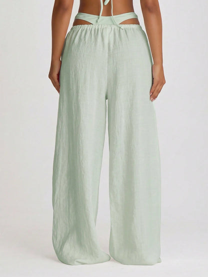 Musera Resort Drawstring Wide Leg Linen Trousers Cover Up Swim Vacation Holiday Summer Travel Beachwear Basics Hen Do Bridal Bachelorette Solid Colour Resort Core