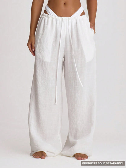 Musera Resort Drawstring Wide Leg Linen Trousers Cover Up Swim Vacation Holiday Summer Travel Beachwear Basics Hen Do Bridal Bachelorette Solid Colour Resort Core