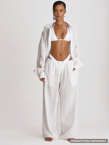 Musera Resort Drawstring Wide Leg Linen Trousers Cover Up Swim Vacation Holiday Summer Travel Beachwear Basics Hen Do Bridal Bachelorette Solid Colour Resort Core