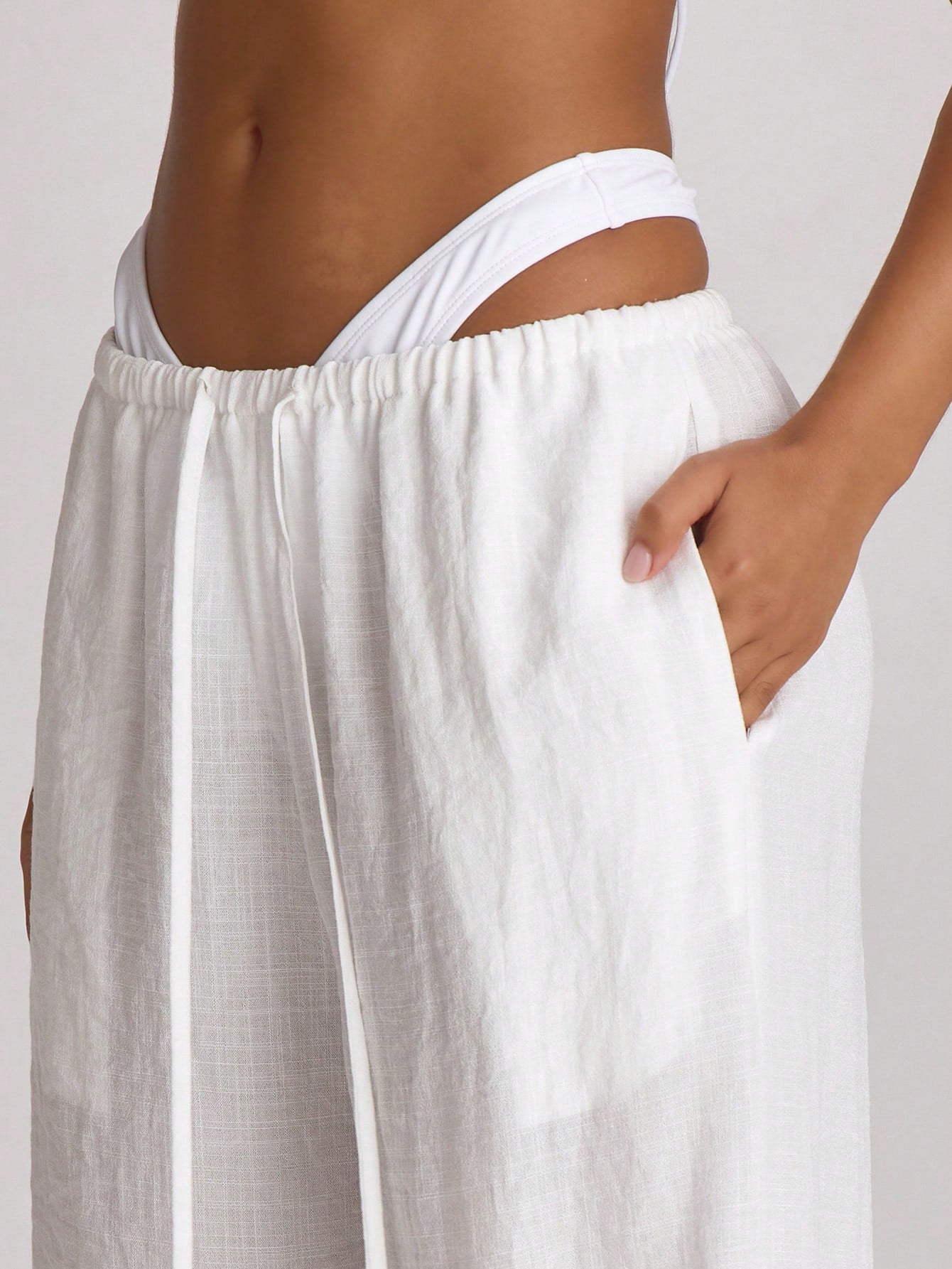 Musera Resort Drawstring Wide Leg Linen Trousers Cover Up Swim Vacation Holiday Summer Travel Beachwear Basics Hen Do Bridal Bachelorette Solid Colour Resort Core