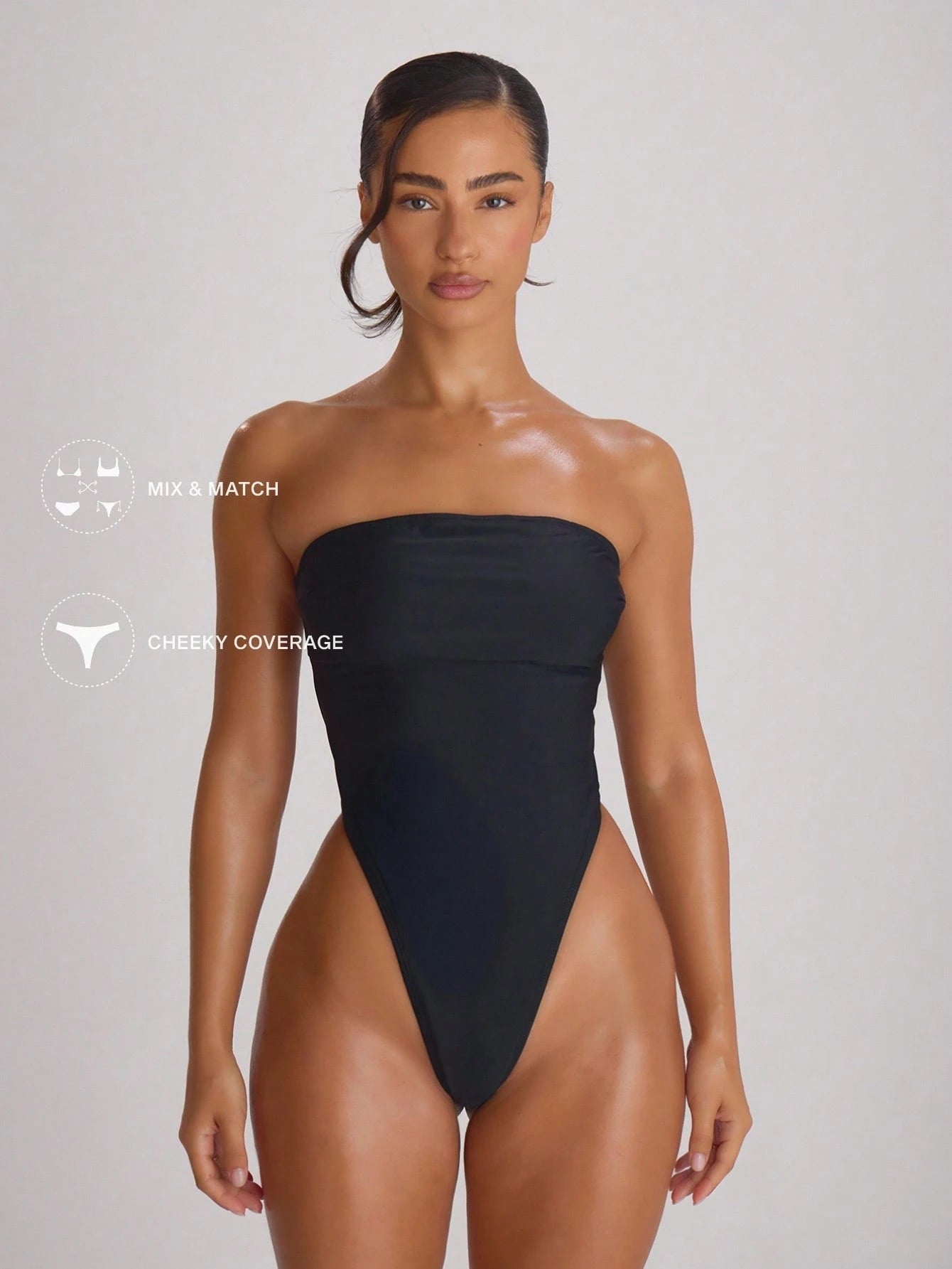 Musera Resort High Leg Bandeau Cut Out Back Swimsuit Bathing Suits Swim Vacation Holiday Summer Travel Beachwear Basics Solid Colour Swimwear Resort Core