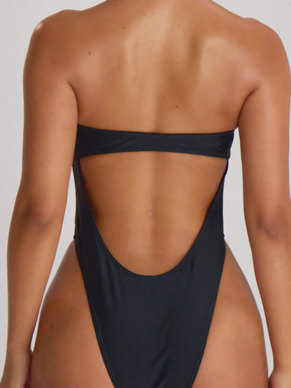 Musera Resort High Leg Bandeau Cut Out Back Swimsuit Bathing Suits Swim Vacation Holiday Summer Travel Beachwear Basics Solid Colour Swimwear Resort Core