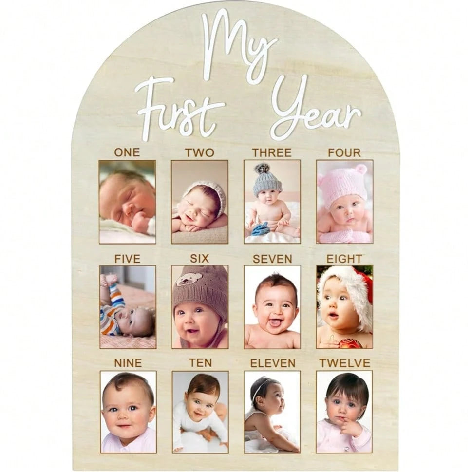 My First Year Arch Photo Frame, Natural Wooden Monthly Milestone Photo Board For Baby Birthday Party Decorations