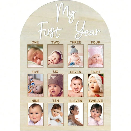 My First Year Arch Photo Frame, Natural Wooden Monthly Milestone Photo Board For Baby Birthday Party Decorations