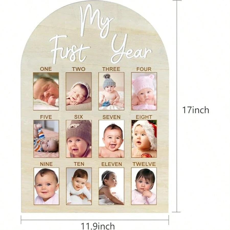 My First Year Arch Photo Frame, Natural Wooden Monthly Milestone Photo Board For Baby Birthday Party Decorations