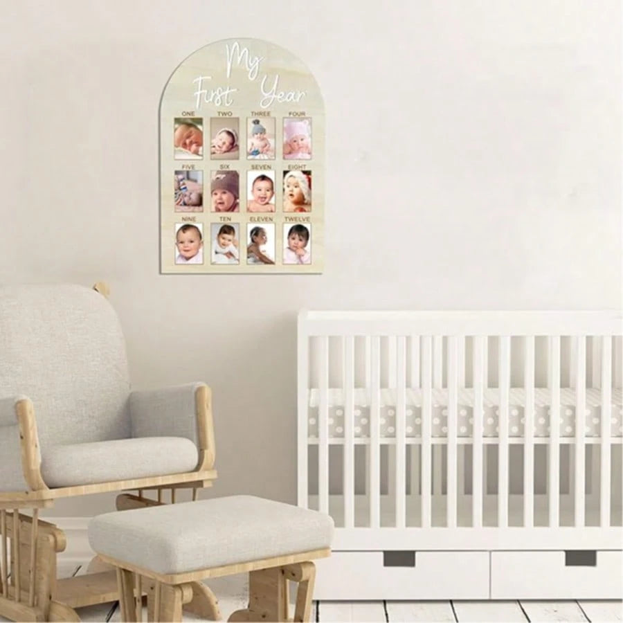 My First Year Arch Photo Frame, Natural Wooden Monthly Milestone Photo Board For Baby Birthday Party Decorations