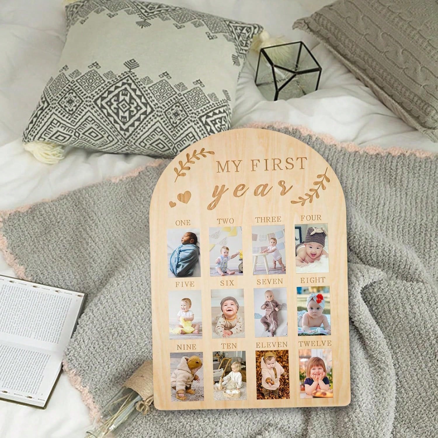 My First Year Arch Photo Frame, Natural Wooden Monthly Milestone Photo Board For Baby Birthday Party Decorations