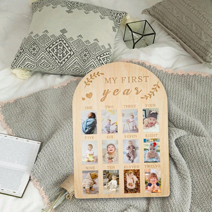 My First Year Arch Photo Frame, Natural Wooden Monthly Milestone Photo Board For Baby Birthday Party Decorations