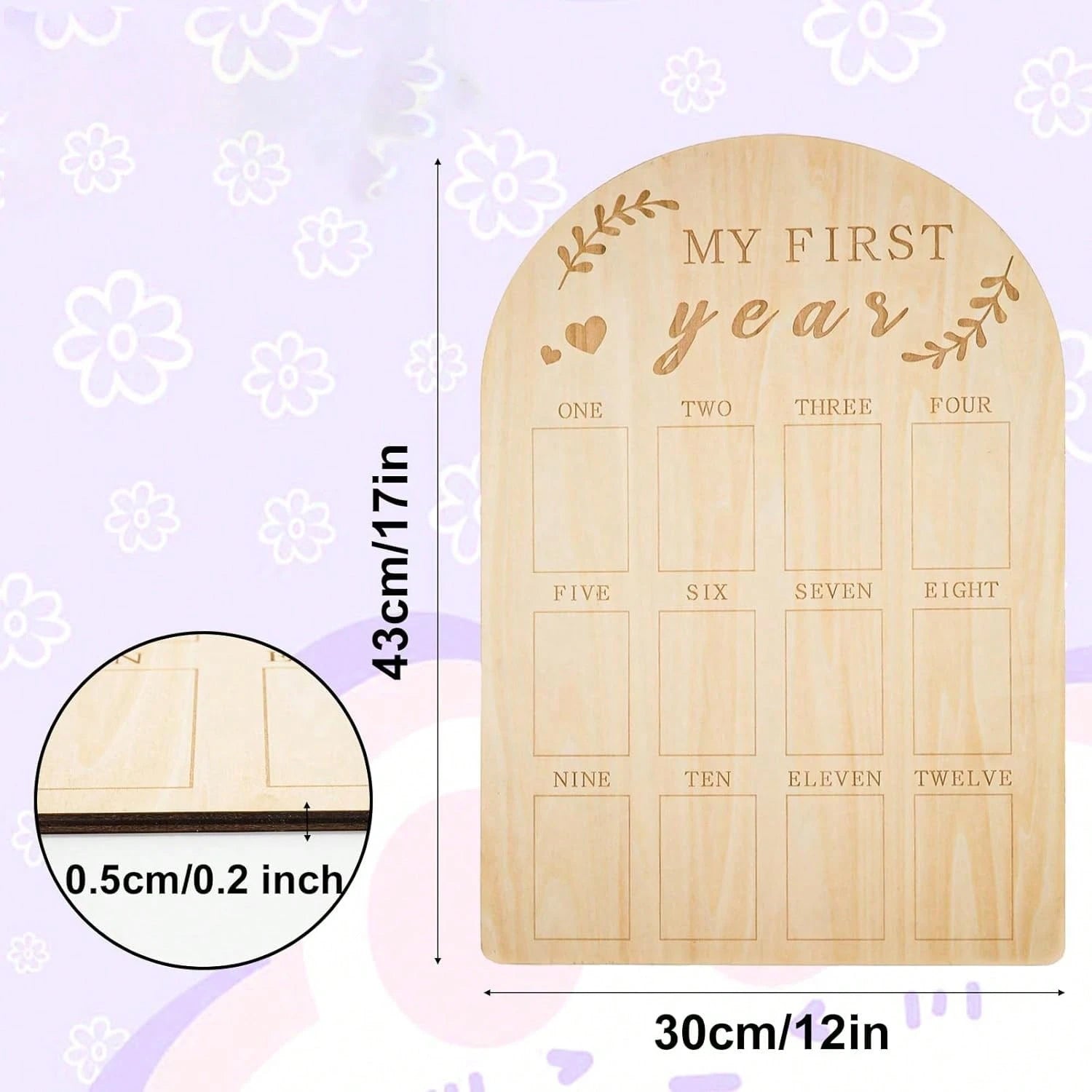 My First Year Arch Photo Frame, Natural Wooden Monthly Milestone Photo Board For Baby Birthday Party Decorations