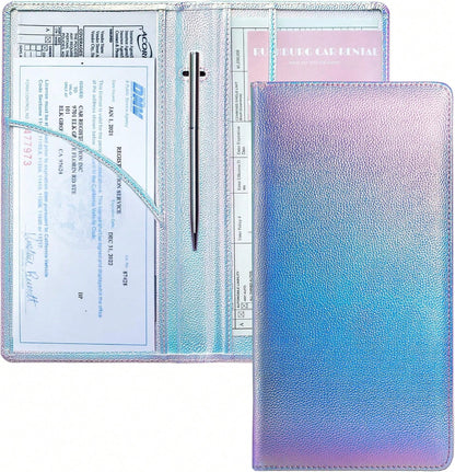 Mymazn Car Registration And Insurance Holder, PU Leather Glove Box Car Organizer With Magnetic Closure, Car Document Holder For Driver'S License &Amp; Essential Documents (Iridescent Blue)