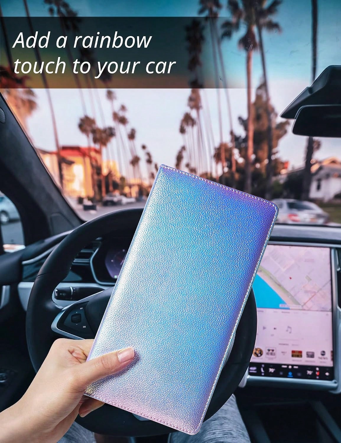Mymazn Car Registration And Insurance Holder, PU Leather Glove Box Car Organizer With Magnetic Closure, Car Document Holder For Driver'S License &Amp; Essential Documents (Iridescent Blue)