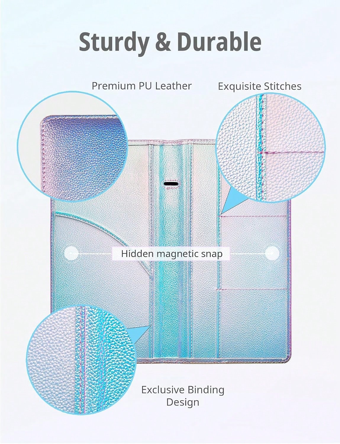 Mymazn Car Registration And Insurance Holder, PU Leather Glove Box Car Organizer With Magnetic Closure, Car Document Holder For Driver'S License &Amp; Essential Documents (Iridescent Blue)