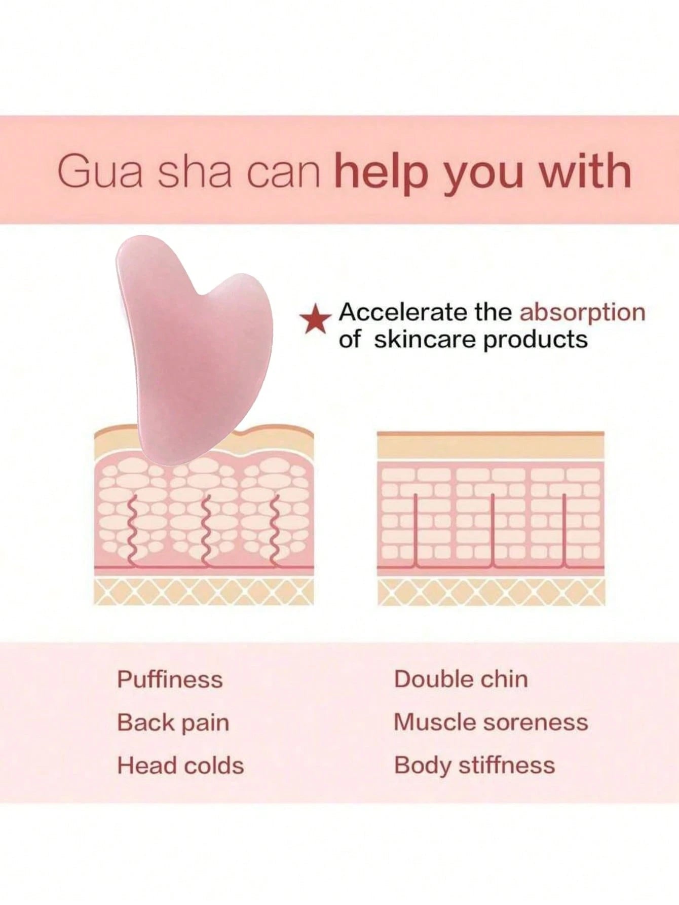 Natural Jade Gua Sha Massage Board, Rose Quartz Gua Sha Board, Jade Facial Massage Tool, Suitable For Facial, Neck, Back And Body Gua Sha Massage